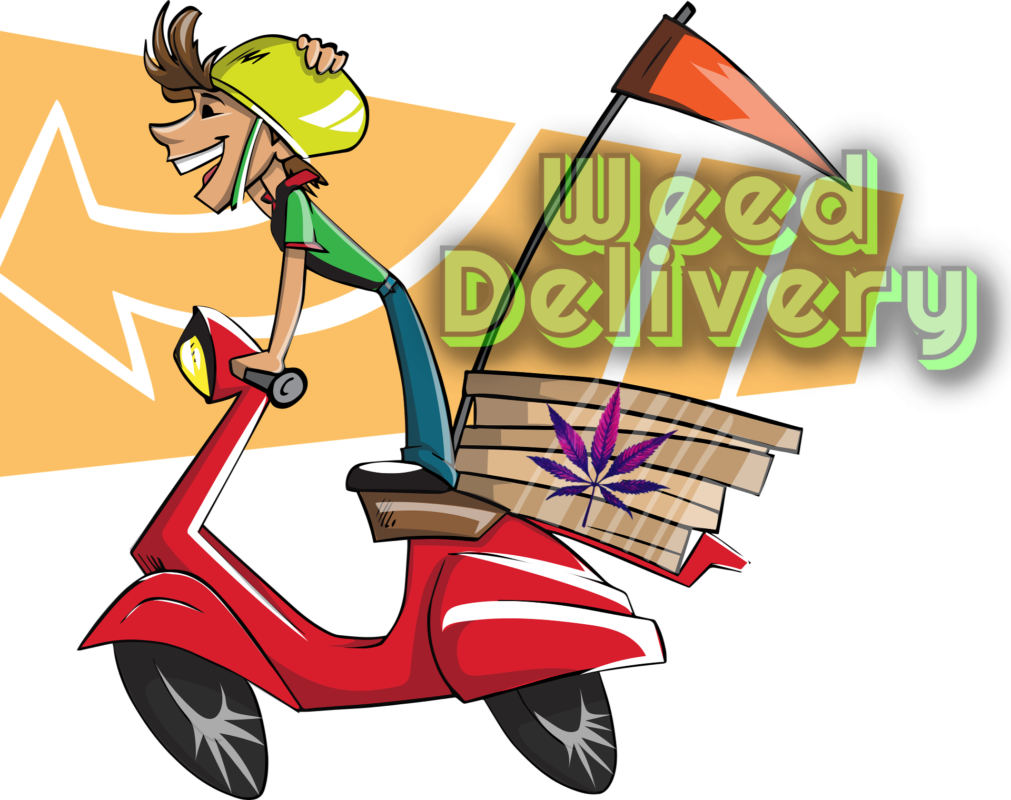 A delivery boy carrying a package of cannabis products, representing Green Empire Cannabis's fast and reliable same-day weed delivery service in Surrey, BC.